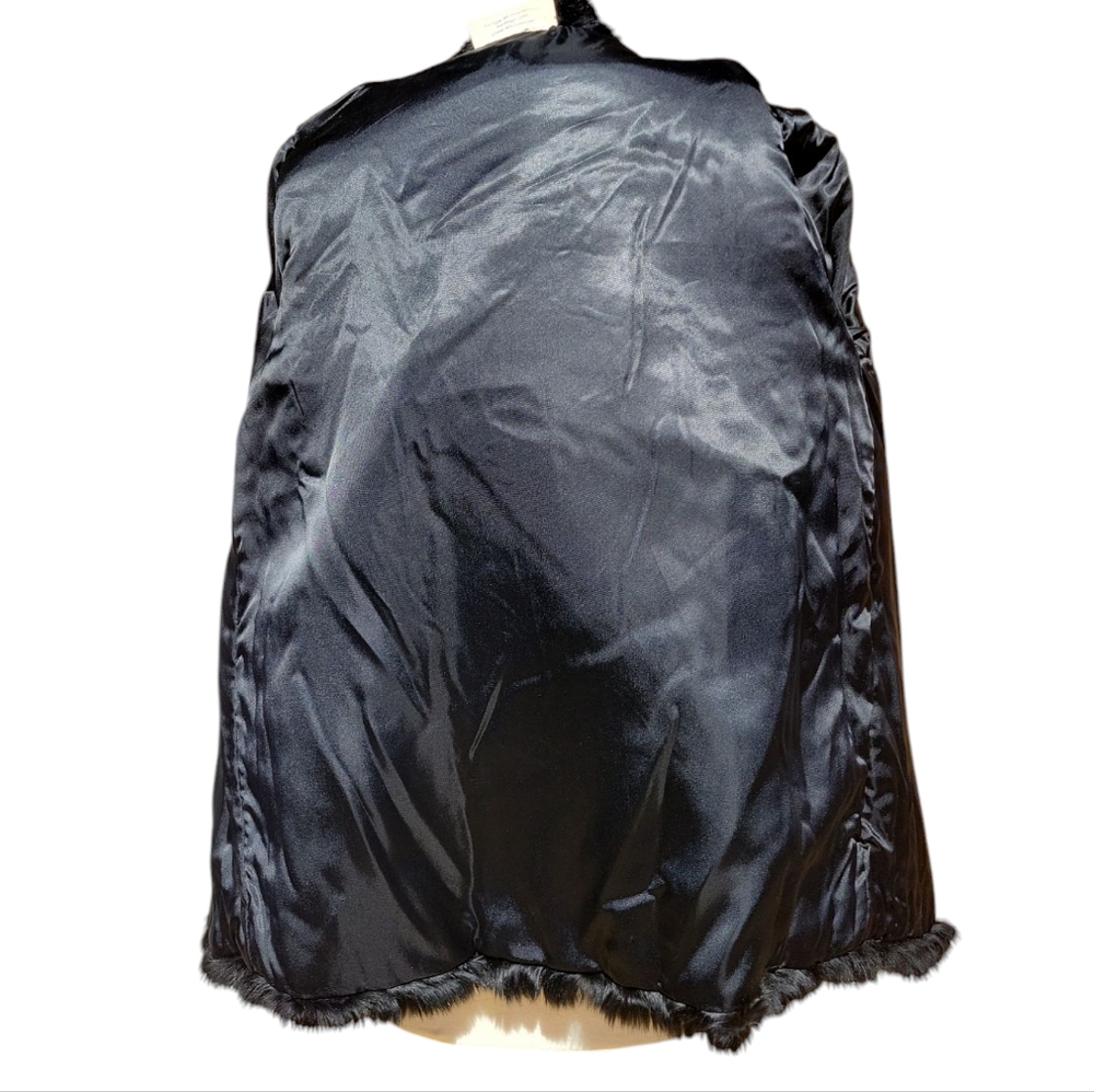 60's-70's Vintage Somerset Fur Black Rabbit Chic Chinese Collar Fur Coat Sz M - Picture 3 of 10